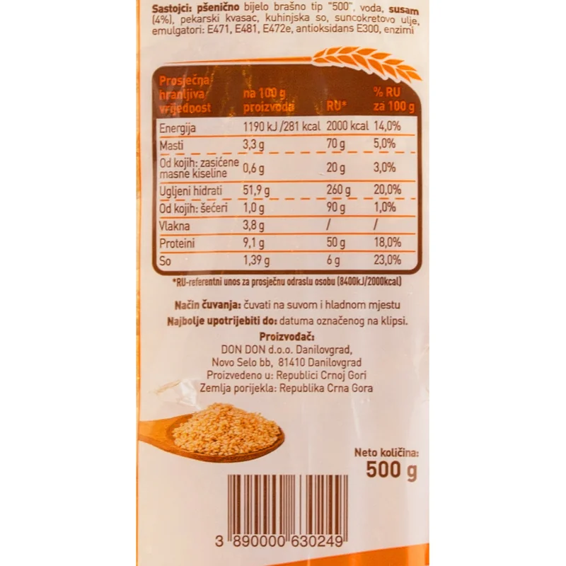 Hljeb rezani sa susamom 500 g Don - Don
