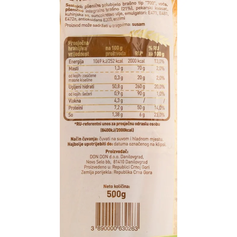 Hljeb integralni rezani 500 g Don - Don