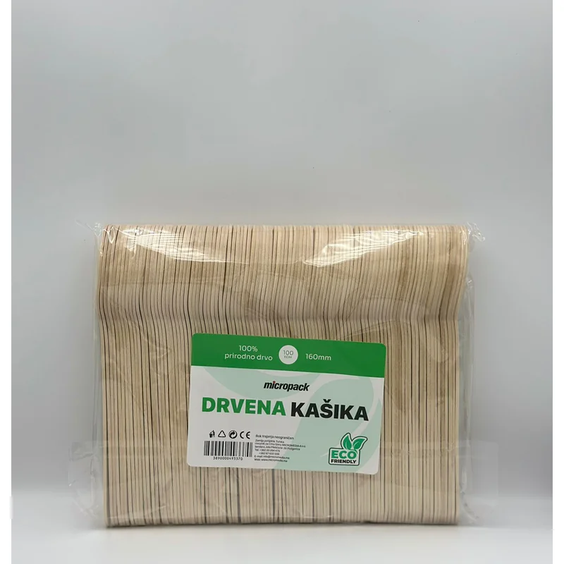 Drvena kašika 160mm 100kom Micropack